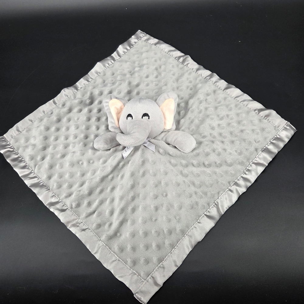 Pro Goleem Grey Elephant Baby Security Blanket Minky Dot Satin Lovey 16x16
